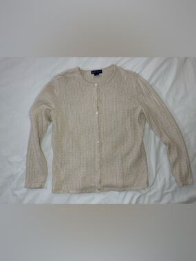 Karen Scott Cream Ribbed Button-Front Sweater 100% Cottom